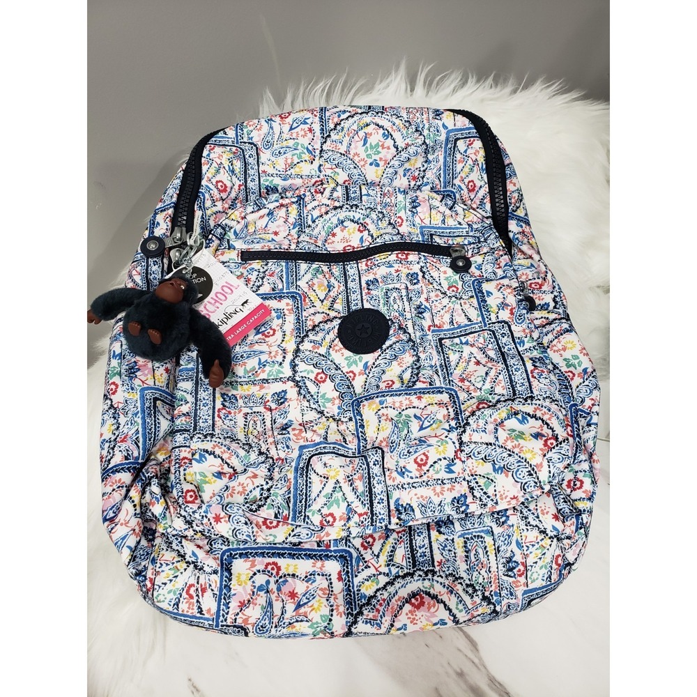 NEW Kipling Seoul XL Backpack navy blue paisley LOVELY DAY laptop